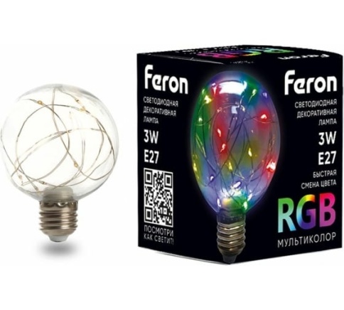 Feron LB-381 Лампа светодиодная 3W 230V E27 RGB G80  фото 1