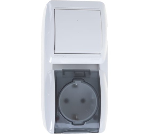 Lezard Блок Ната верт.бел(1кл.выкл+роз.евро с/з с крышкой). 710-0200-172 фото 1