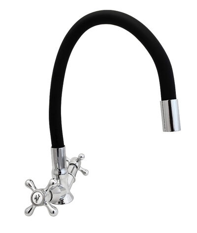 Смеситель Кухня DIABLO 1100-R54-3 1/2 м/к гибкий излив (чёрный), НА ГАЙКЕ, Крест фото 1