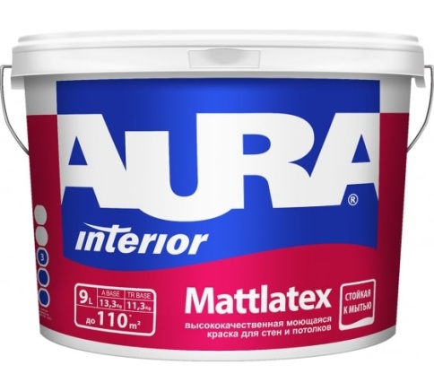 Краска моющаяся для стен и потолков "AURA MATTLATEX" 9л фото 1