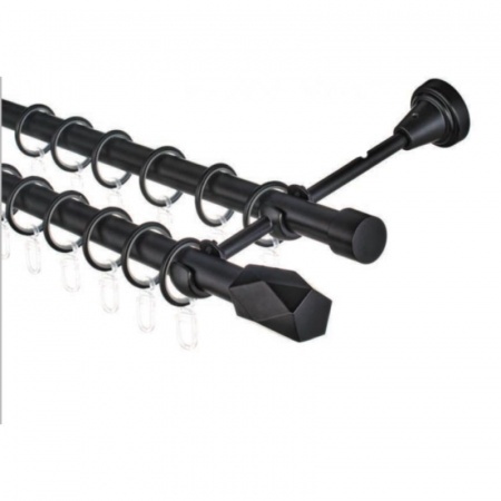 Карниз КТГ2р-d19 эконом черный глянец(кольцо бесш-е) 1,6м наконечник Диос(мет) фото 1