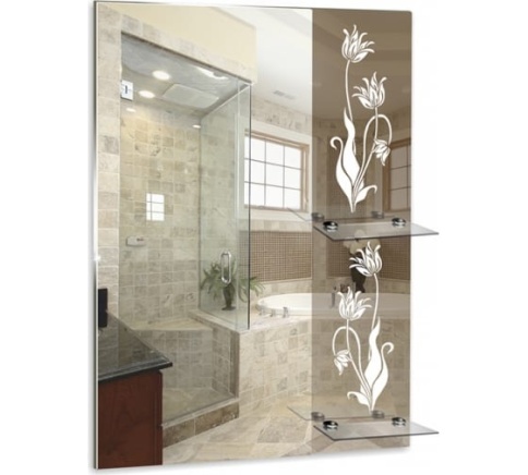 Зеркало MIXLINE "Роса" 610*740 с полкой/фацет/пескоструйный рисунок фото 1