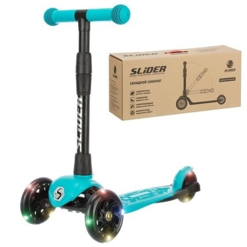 Самокат "Slider" Stile 3-х колесн., складной, колеса со светом, зеленый хаки, Stile1G фото 1