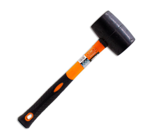 Киянка резиновая 450гр, черная резина, фиберглассовая рукоятка GRAMEX фото 1