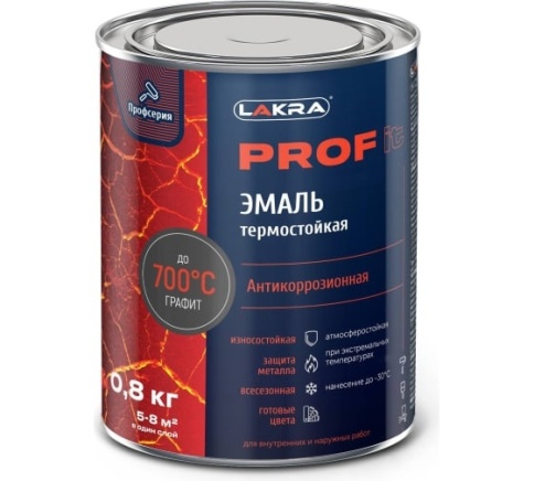 Лакра PROF IT Эмаль термостойкая антикоррозионная до 700С 0,8кг Графит фото 1