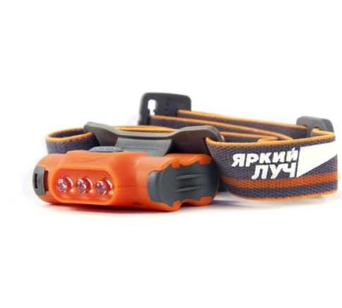Фонарь ЯРКИЙ ЛУЧ LH-030 '' DROID'' оранжевый налобный, 3 режима 5/30лм SOS IPX4 на 2хААА фото 1