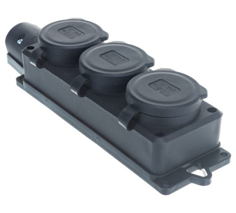 Колодка на 3 роз. с заглушками "КОМПАКТ" каучук 16А 250В UNIVersal 1323 фото 1