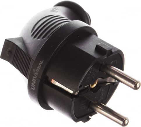 Вилка электрическая однофазная угловая (каучук) UNIVersal 1241 фото 1