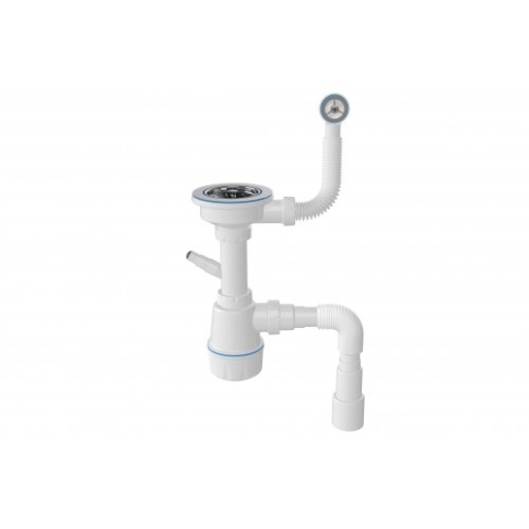 М104-8 Сифон для керамической мойки, выпуск 3 1/2, круглый перелив, отвод д/стир.машины,гибкая труба фото 1