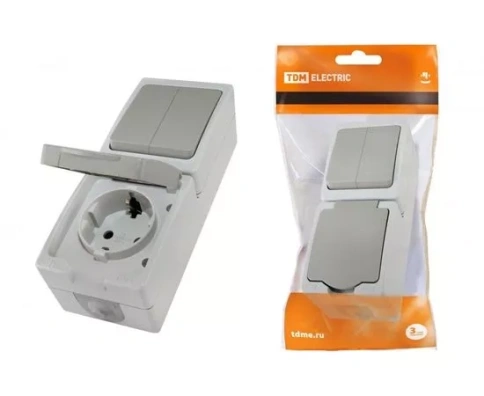 TDM Вуокса блок верт.(роз +2кл.выкл) ОУ серый IP54 SQ1803-0013 фото 1