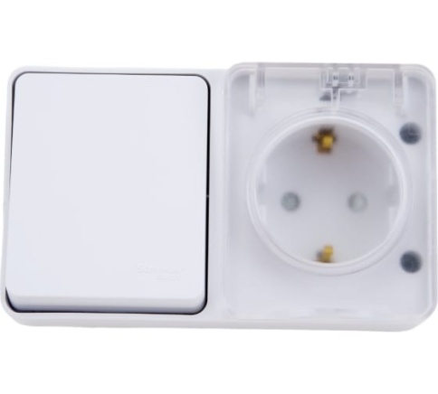 Блок ОП AtlasDesign Profi54 (розетка 16А 250В с заземл.защ.шторки+1кл выкл.10А) белый ATN540170 фото 1