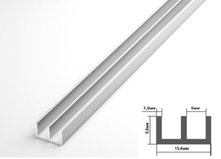 Алюм. Ш-профиль Шпр 02.2000.500  15.6*1,2*8,8*1,2 фото 1