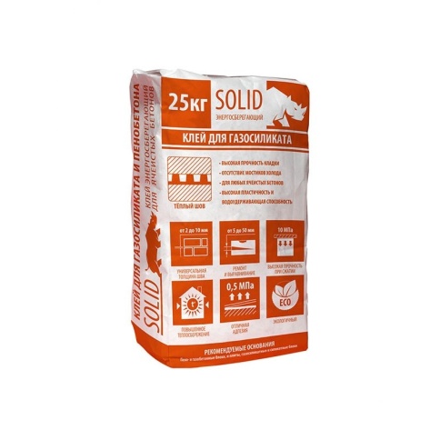 Клей для газосиликата SOLID "Энегросберегающий" 25кг фото 1