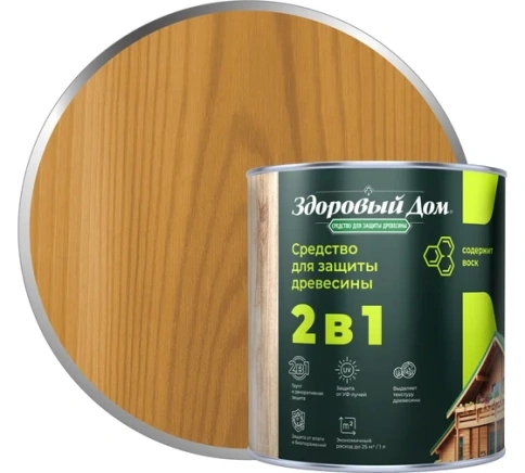 Деревозащитное средство Здоровый Дом 2в1 Дуб 0,8л фото 1