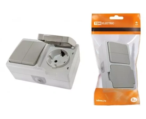 TDM Вуокса блок горизонт.(роз +2кл.выкл) ОУ серый IP54 SQ1803-0012 фото 1