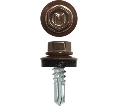 Шуруп кровельный оцинкованный 5,5х19 RAL8017 шоколадно-коричневый фото 1