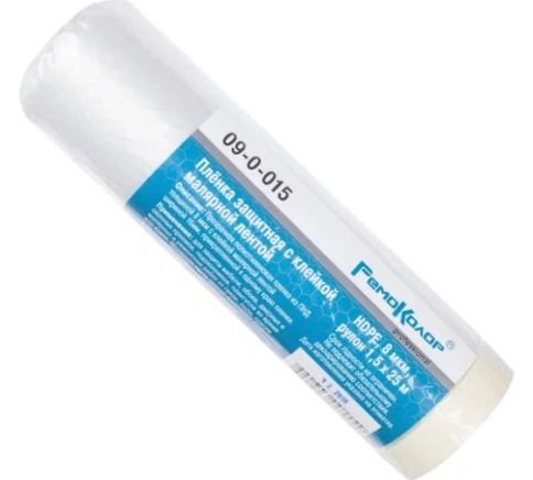 Ормис Пленка защитная 9мк с малярной лентой, в рулоне 1,5*25м 09-0-015                  фото 1