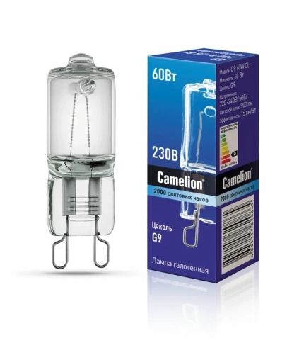 Лампа галогеновая 60Вт капсула G9 2850К 240В прозр.Camelion 5555 фото 1
