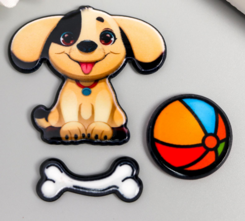 Набор декор пластик "Щенок с игрушками"(3шт) 3,5*4см фото 1