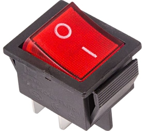 Выключатель клавишный 250В 16А (4C) ON-OFF красный с подсветкой Rexant 36-2330 фото 1