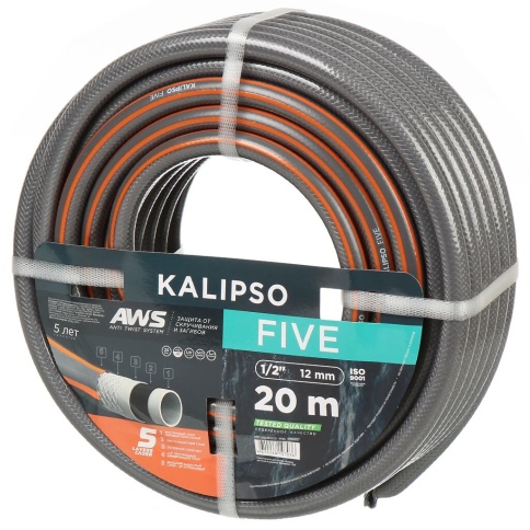 Шланг поливочный, 1/2 '', внутренний d12 мм, 25 атм, армированный, 20 м, 5 слоев, Kalipso, Five, ПВХ фото 1