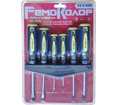 Ормис Набор отверток Ultra, 6пр, SL3*75;SL5*100;SL6*100;PH0*75мм;РН1*100мм;РН2*100мм 33-2-506 фото 1