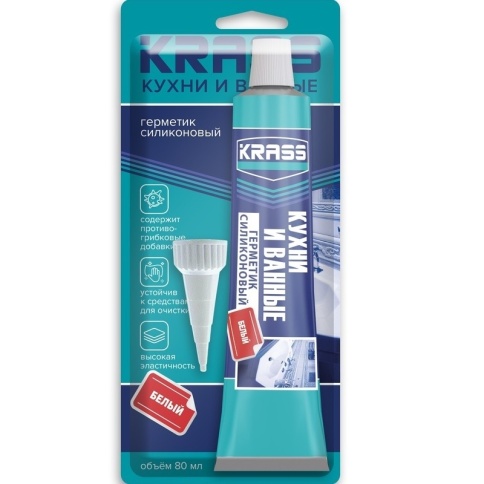 Герметик силиконовый KRASS для кухни и ванны Белый 80мл  фото 1
