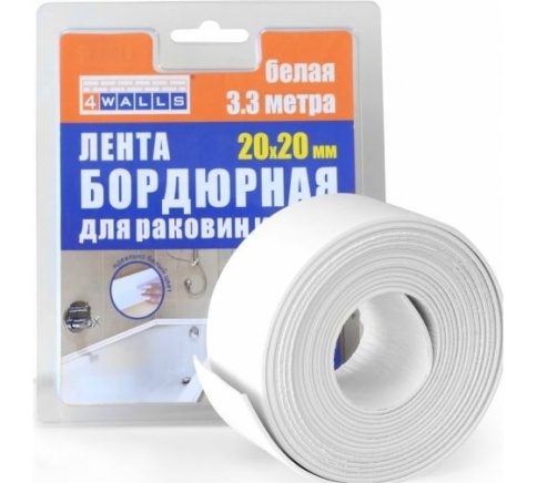 Лента-бордюр для раковин и ванн "4WALLS" 20ммх20ммх3,3м,белая фото 1
