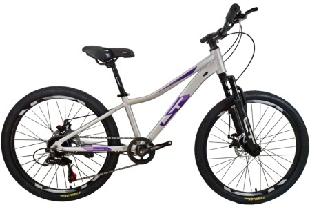 Велосипед 24" LTBIKE TRIGGER, алюминий, рама 12", 7-ск, диск, сереб/фиол А24023 фото 1