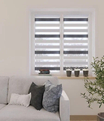 Рулонная штора День-Ночь 66*160 серо-белый фото 1