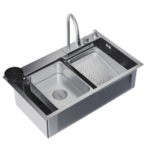 MIXLINE PRO Мойка настол.монт.75х46 т3,0 Сатин (+сифон+доз+смесит+кол+д/р+о/с)  фото 1