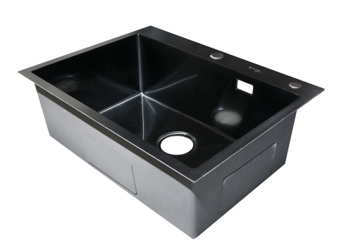Мойка нерж врезная 650х480х220 т3,0+1,2 Черная D6548HB (+сифон, колландер, дозатор мыла) фото 2
