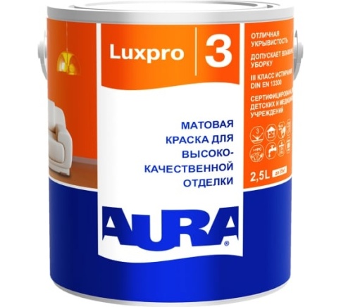 Краска в/д высокоукрывистая " AURA LUXPRO 3" 9л фото 1