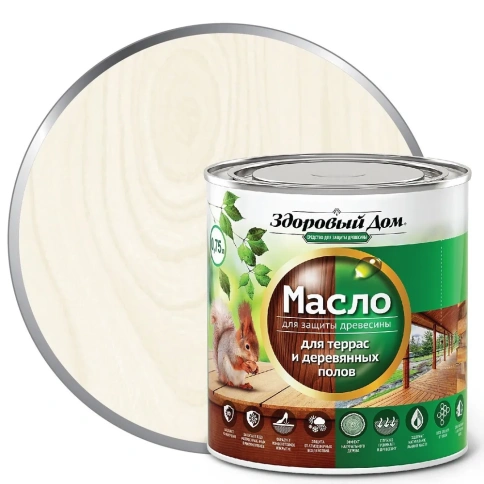 Здоровый Дом Масло для террас и деревянных полов Белое 0,75л. фото 1