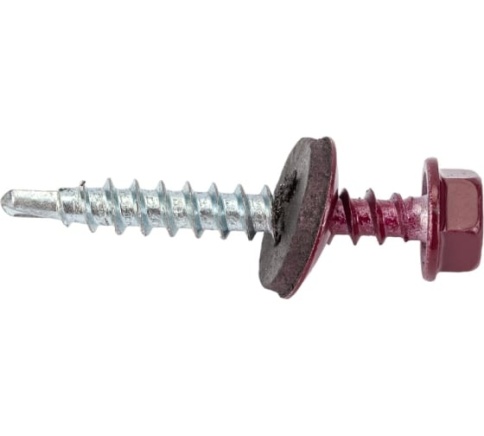 Шуруп кровельный оцинкованный 4,8х35 RAL3005 винно-красный фото 1