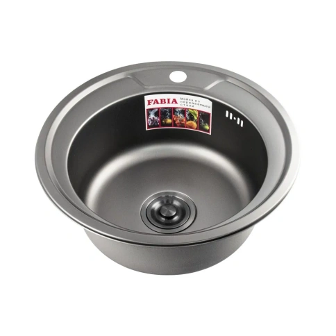 FABIA PROFI Мойка врезная круглая 0,8мм 49см Графит (с сифоном) фото 1
