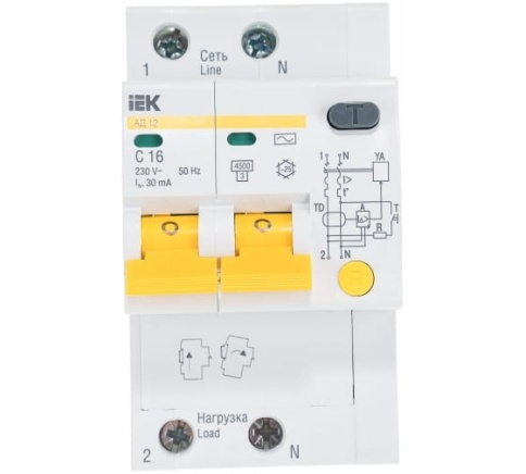 Диф.автомат АД12 2Р 16А 30мА ИЭК фото 1