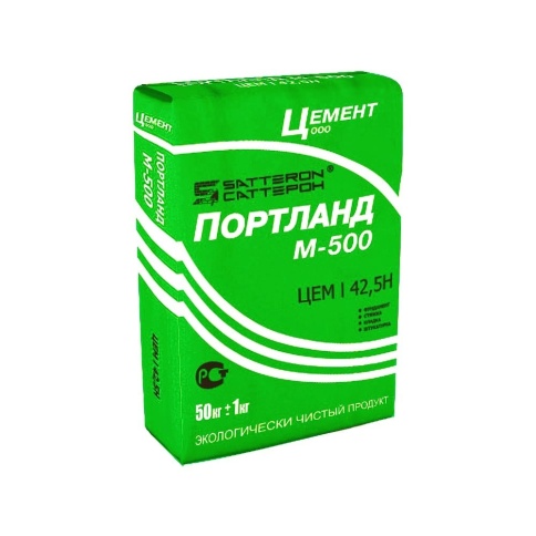 Портланд М-500 ЦЕМ I 42.5 H 50 кг. SATTERON (зеленый мешок) фото 1
