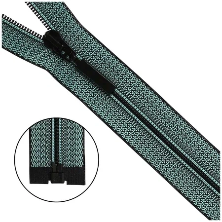 Молния "витая" Т6, 1 замок, 70см, декор.тесьма бирюз/черная фото 1