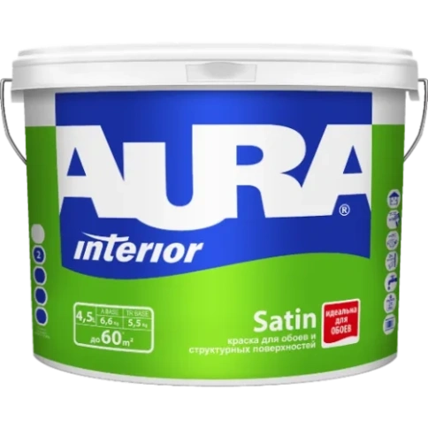 Краска в/д СБ для обоев под окраску "AURA SATIN 4.5л" фото 1