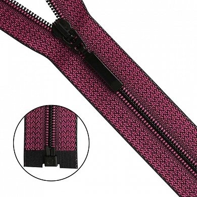 Молния "витая" Т6, 1 замок, 70см, декор.тесьма малиново/черная фото 1