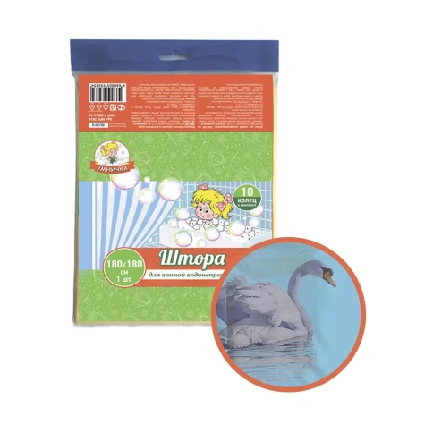 Штора для ванной ПЭТ 180х180см Лебеди "Умничка" фото 1