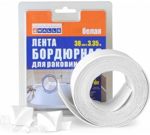 Лента-бордюр для раковин и ванн "4WALLS" 38ммх3,35м,с 2 уголками,фигурная,белая фото 1