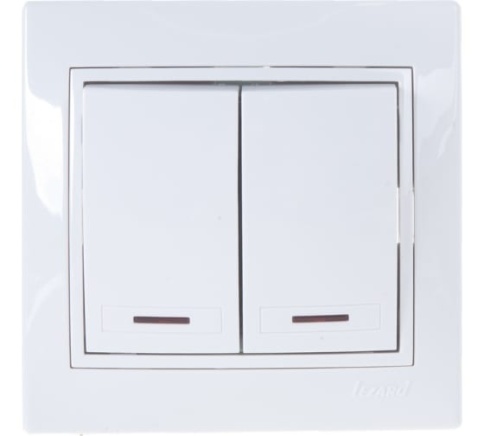 (!) Lezard Выключатель с/у 2кл с подсветкой белый Мира 701-0202-112 фото 1